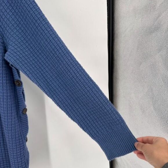Woman Within Women's Waffle Knit Side Buttons Pullover Sweater Blue Size 1X - Picture 4 of 10